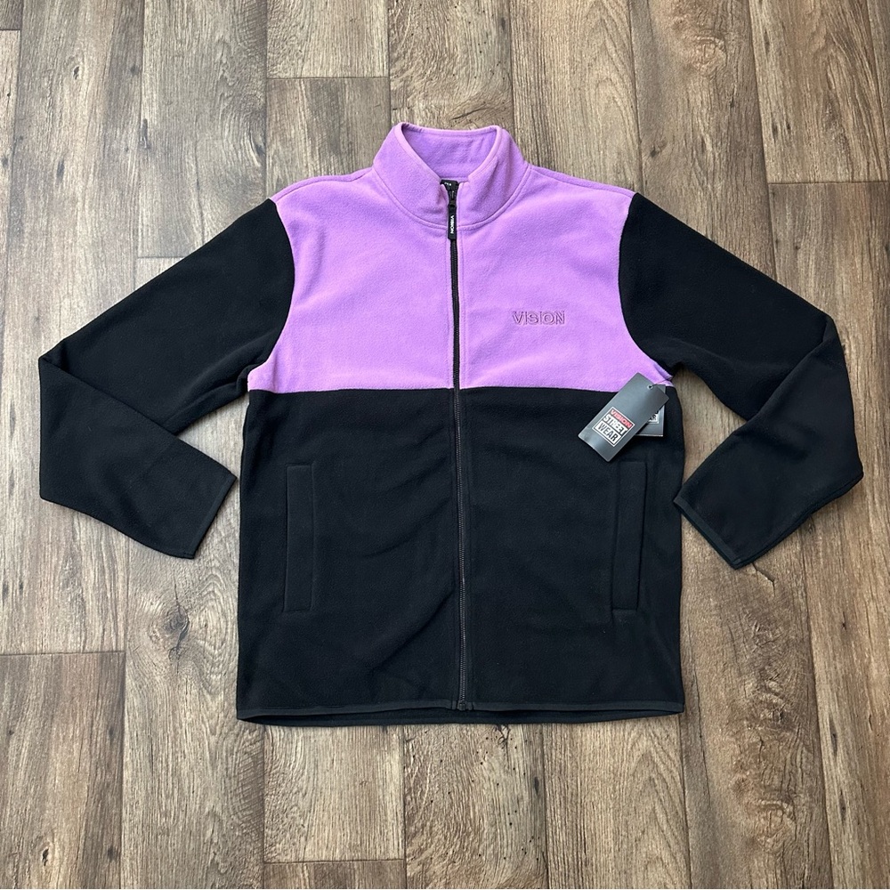 Vision Street Wear Fleece Zip Up jacket Sweater purple black Men’s size M